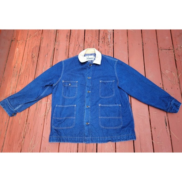 Vintage Sears Roebucks Denim Blanket Lined Chore Coat USA Made 2XL XXL 50-52 - Picture 1 of 10